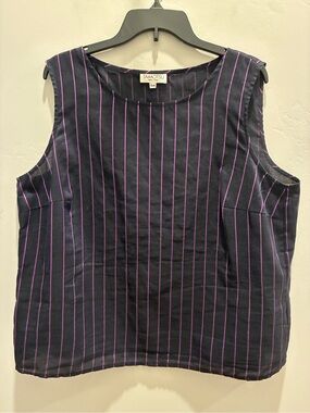 Tamotsu Navy Sleeveless Tank with Purple Pinstripes